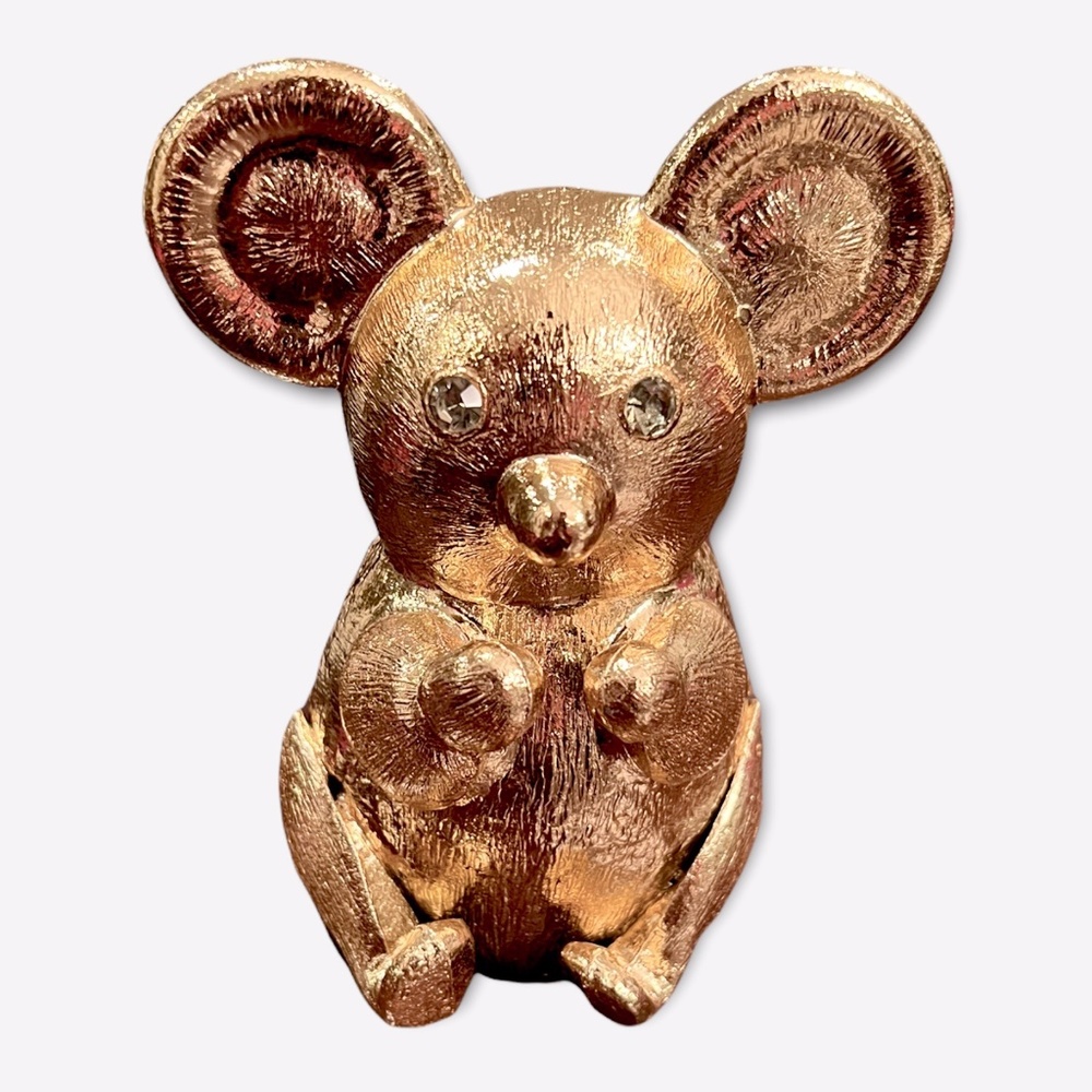 Vintage Gold Tone Cast Iron Teddy or Koala Bear Bank with Crystal Eyes